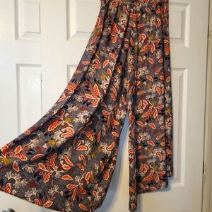 Aakaa Palazzo Pants Women's Size Small  Navy‎ Blue Gold Asymmetrical Hemline